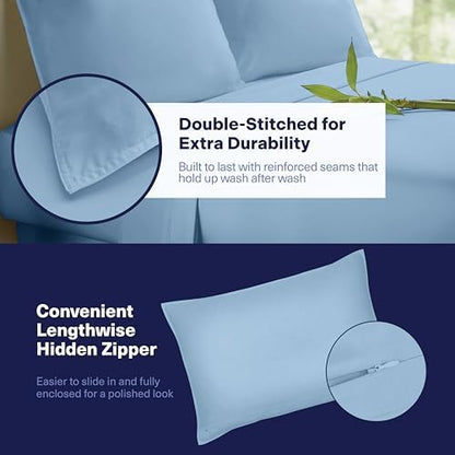Kickoff Viscose Bamboo Sheets Full Size 4-pc 100% Organic Bamboo Viscose Bed Cooling Sheets Full Size Set Cool Bedding for hot Sleepers Sheet Set - Gift Ready Packaging (Light Blue, F)
