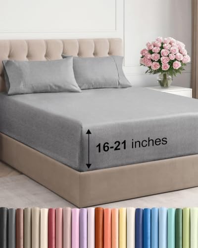 Extra Deep Cal King Sheet Set - Breathable & Cooling - Heathered Grey