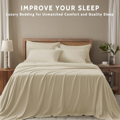 Twin Sheets Set - 4 Piece Soft Microfiber and Wrinkle Free Sheets - Easy Care, Extra Soft, Cooling Sheets - 1 Deep Pocket Fitted Sheet 1 Flat Sheet and 2 Pillowcases (Twin Beige)
