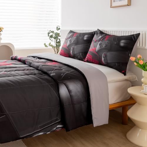 Gaming Comforter for Boys Teens,Game Bedding Sets Queen,Kids Gamer Comforter Set,Video Game Bedroom Bed Set Controller Duvet All Season 3 Piece
