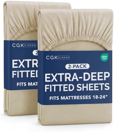 CGK Linens 2 Pack Extra Deep Queen Fitted Sheets - Cream