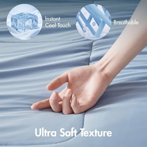 Madison Park Breathable Cooling Comforter Full/Queen, Light Blue, 90x90