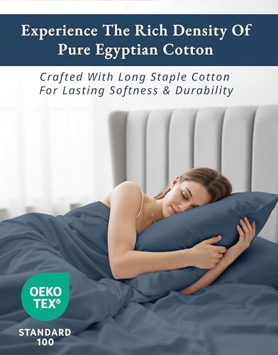 LANE LINEN King Sheets Cooling Sateen Weave - Estate Blue Swiss Dot