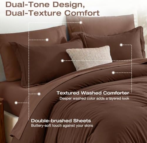Sasttie King Comforter Set 7-Piece Dark Brown, Pre-Washed Bed in a Bag