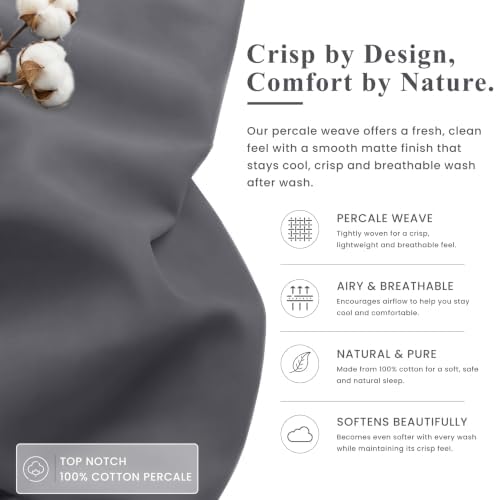 ZOYER 100% Cotton Sheets – Twin Size Percale Bedding, Cooling & Breathable, Durable with a Crisp, Soft & Comfortable Feel, 16" Deep Pocket, 3-Piece Set, Smoked Pearl