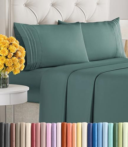 Cal King Size 4 Piece Sheet Set - Ultra Soft & Cooling Sheets - Dusty Teal