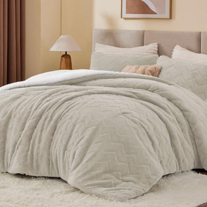BEDELITE Fluffy Sherpa Twin Comforter Set,Taupe
