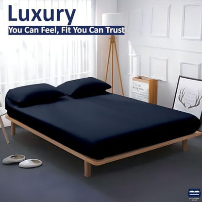 1 Piece Queen Size Fitted Sheet Only, 15-Inch Deep Mattress, Navy Blue