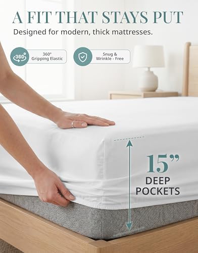 450TC 100% Long-Staple Cotton Queen Sheet Set - Soft Sateen Weave, White