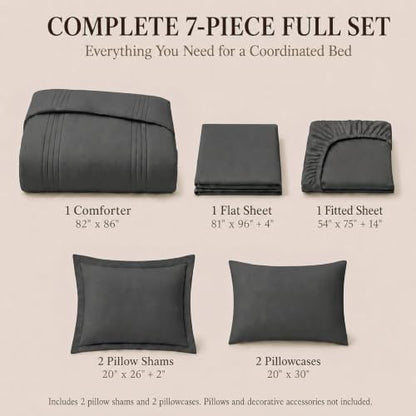 CozyLux Full Size Comforter Sets Dark Grey- 7 Pieces Bed in a Bag