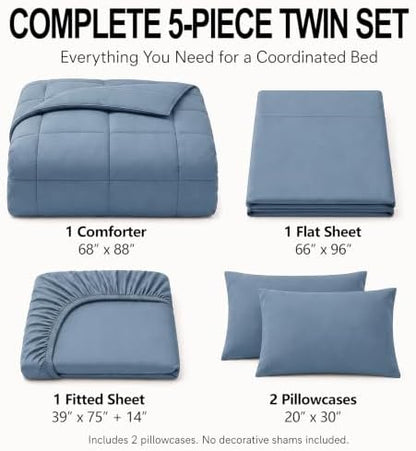 CozyLux Twin Comforter Set Dusty Blue - 5 Pieces Bed in a Bag