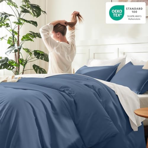 Litanika Ocean Blue Comforter Full Size, 3 Pieces Lightweight Solid Bed Set