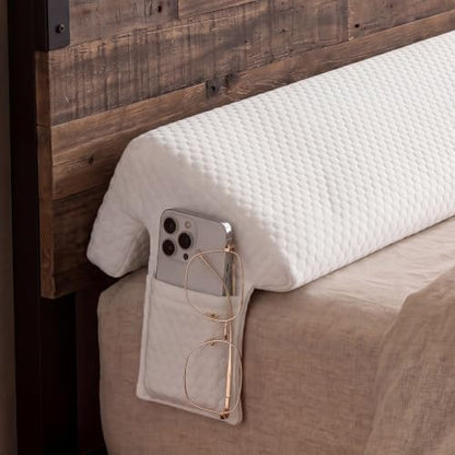 Novabright 54"x8"x5" Bed Wedge Pillow Gap Filler for Headboard Gap Filler Bed Wedge Pillow with Side Pocket Gaps Mattress Wedges Gaps Fillers to Stop Items Falling Down, Removable & Washable (White)