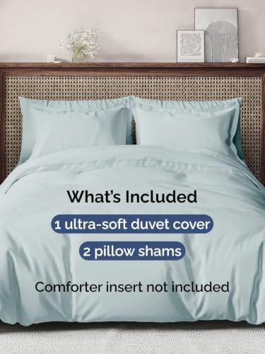 Duvet Cover Queen Size - Soft 3 Piece with Zipper Closure - Ice Blue