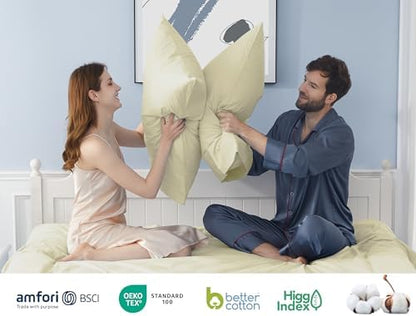 Pillow Cases 100% Cotton Percale Standard Queen Size Set of 4, Cream