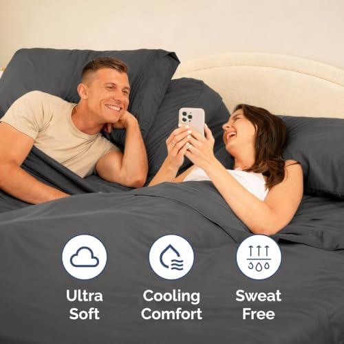 Flex Top Split Head King 4 Piece Sheet Set - Soft & Breathable - Charcoal