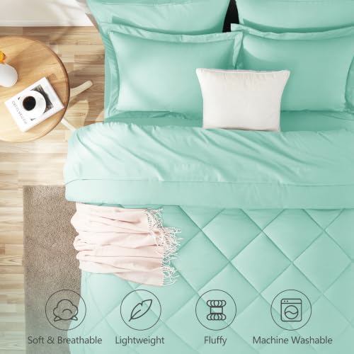 CozyLux Queen Comforter Set 88"x88" Mint Green - 7 Piece Bed in a Bag