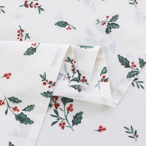 DAUAOTO Split King Cotton Sheets Set Printed Bedding Sets, Bedlinen for Mattress Up to 14" Deep, Holiday Bedsheets Holly Berries Pattern