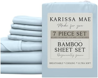 KARISSA MAE 7 Piece Luxury Bamboo Viscose Split King Sheets, FSC Certified