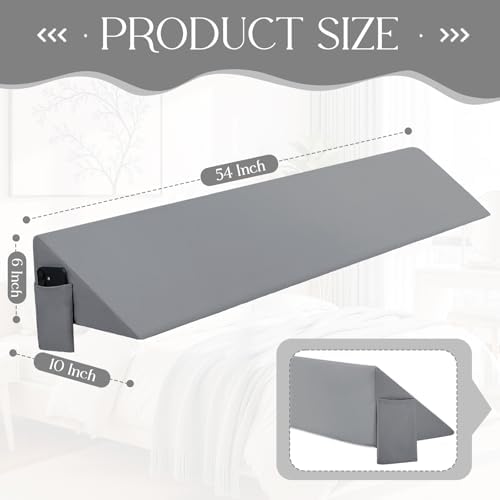 INVGEEXI Light Grey Full Size Bed Wedge Pillow Cover, 54" L x 10" W x 6" H