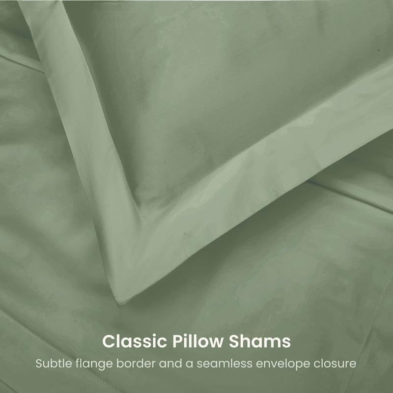 BIOWEAVES 100% Organic Cotton Full/Queen Duvet Cover Set, 3-Piece, 300 Thread Count Sateen Weave GOTS Certified Comforter Cover with Buttoned Closure and 2 Pillow Shams –Basil, 90x90 inches