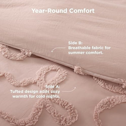 Bedsure Tufted Rose Pink Twin/Twin XL Comforter, GentleSoft™ 2 Pieces Bow Cute Bedding Pink Room Decor, Gifts for Girls Teens Women, All Seasons, 1 Bed Comforter, 1 Pillow Shams, 68x88 Inches