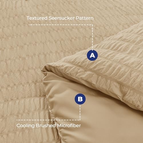 HYMOKEGE Khaki Oversized Queen Comforter Set Seersucker 7 Pieces, All Season Luxury Bed in a Bag for Bedroom, Bedding Set with Comforter, Sheets, Pillowcases & Shams