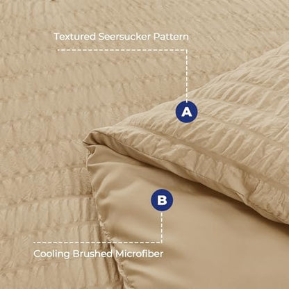 HYMOKEGE Khaki Oversized Queen Comforter Set Seersucker 7 Pieces, All Season Luxury Bed in a Bag for Bedroom, Bedding Set with Comforter, Sheets, Pillowcases & Shams