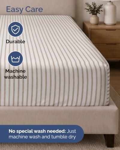 CGK Linens 2 Pack Extra Deep Twin XL Fitted Sheets - Beige Stripes