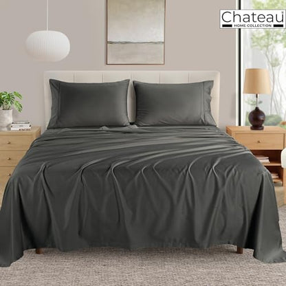 Full Size Sheets, 400 Thread Count 15" Deep Pocket Bed Sheets - Charcoal