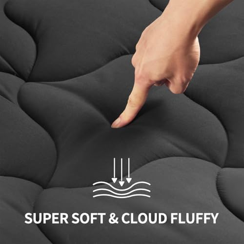 SLEEP ZONE Mattress Pad Cal King Cooling Mattress Topper, Quilted Fitted Mattress Cover, Machine Washable Mattress Protector, Soft Fluffy Down Alternative, Deep Pocket 8~21 inch (Black, Cal King)