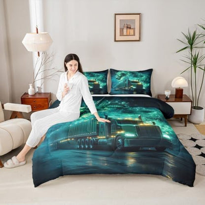 Western Dragon Kids Comforter Set Twin Size,Truck Vehicle Car Smoke Trippy Bedding Set,Girls Boys Room Decor,Chinese Dragon Magical Quilt Comforter,Black Retro Duvet Insert,1 Pillowcase