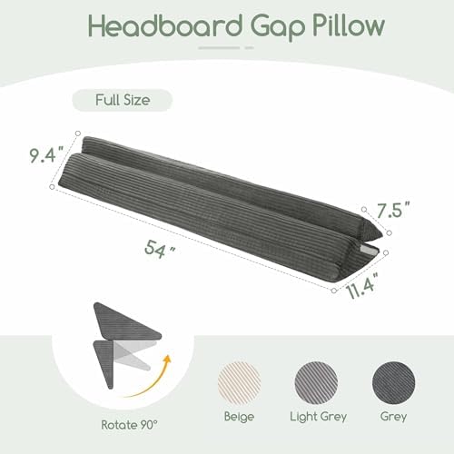 HIGOGOGO Full Size Wedge Pillow for Headboard Gap - Multi Functional Mattress Wedge Bed Gap Filler Close The Gap (0-7") Between Your Mattress and Headboard or Wall (Grey 54"x11"x9")