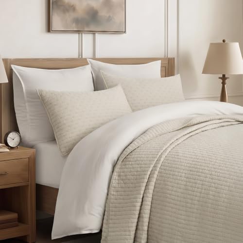 EVERGRACE Cross Stitch Pre-Washed Cotton Quilt Bedding Set King Size, Oversized 3 Pieces Lightweight Bedspread Coverlet for All Season, with 2 Matching Shams, Birch,108"x96"