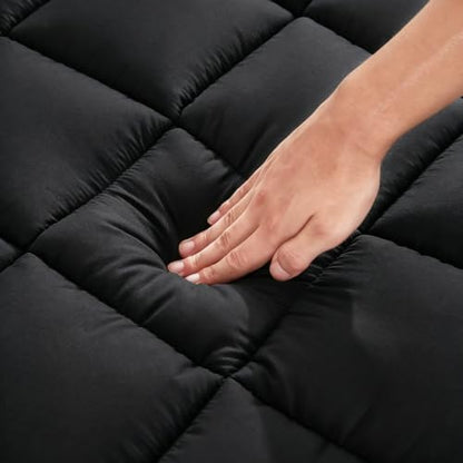 Mattress Pad Cover with Stretches to 18” Deep Pocket Fits Up to 8”-21” Cooling Bed Topper,Soft and Breathable Mattress Protector Cover (Black, Twin)