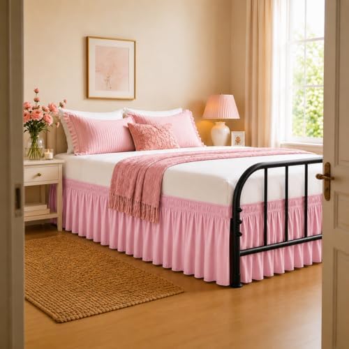 RIMELA Bed Skirt with Split Corners, Queen, 15 Inch Drop, Dusty Pink