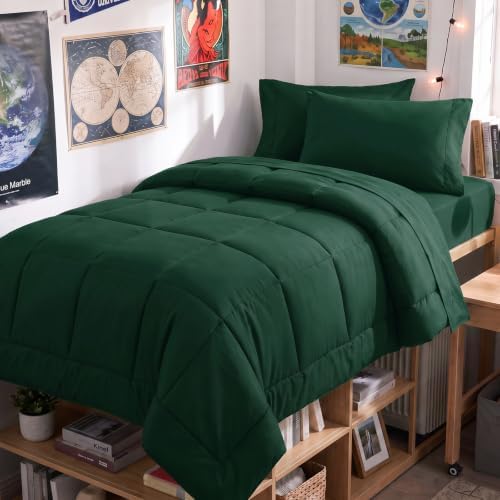 CozyLux Twin XL Comforter Set Emerald Green - 5 Pieces Twin XL Bed in a Bag