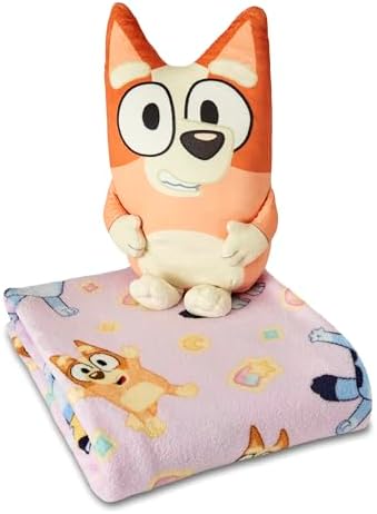 Northwest Bluey Sweet Sticker Fun Hugger Pillow & Silk Touch Throw Blanket Set, Stuffed Animal, 50x60 inch Blanket and 11 inch Plushie