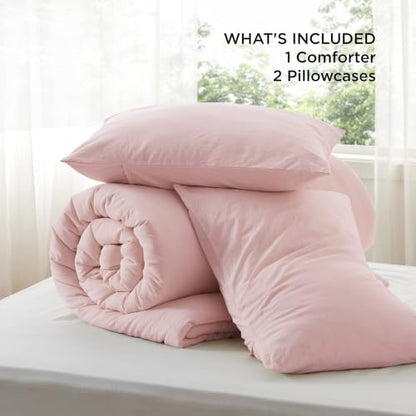 Bedsure PureWoven Cotton Comforter Set Prewashed, Queen, Light Pink