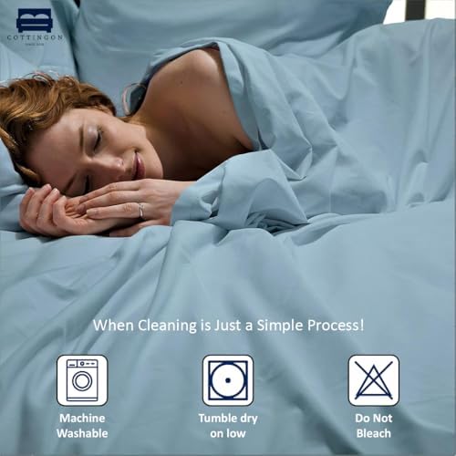 Cottingon 5 PC Split King Sheets Fits 16" Deep, Egyptian Cotton, Light Blue