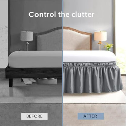 FreshCulture King Bed Skirt, Dust Ruffle for King Size Bed, Easy Fit with 15-Inch Tailored Drop, Elastic Wrap Around Bed Skirt King Size, Hotel Quality Bed Skirts for Adjustable Bed (Dark Grey)