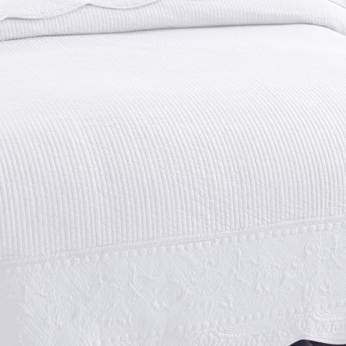 MarCielo 3-Piece 100% Cotton Oversized Bedspread Lightweight Quilt Coverlet Embroidery Farmhouse Bedding Set (TG Bright White, Oversized Queen (100"x106"))