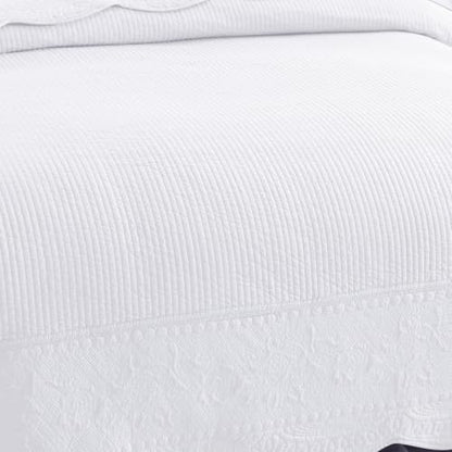 MarCielo 3-Piece 100% Cotton Oversized Bedspread Lightweight Quilt Coverlet Embroidery Farmhouse Bedding Set (TG Bright White, Oversized Queen (100"x106"))