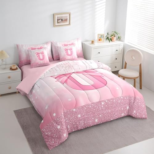 Feelyou Boys Girls Pink Bowknot 7 Pieces Bedding Set Twin Size