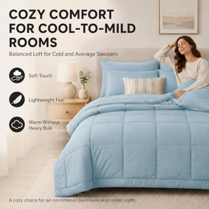 CozyLux Queen Comforter Set Light Blue - 7 Pieces Bed in a Bag