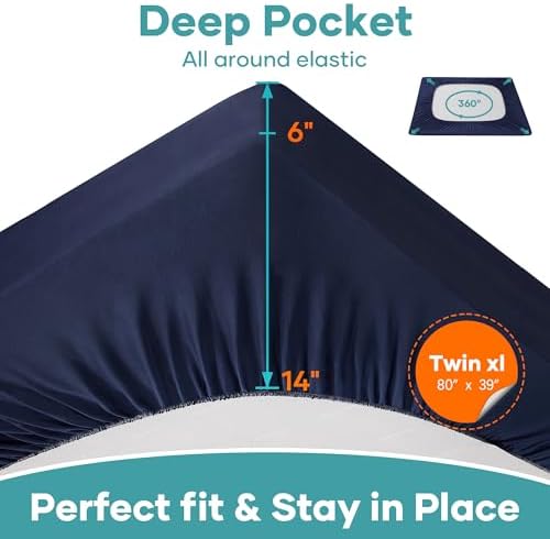 OhGeni Waterproof Mattress Protector, Twin XL Size Mattress Pad Fitted with Deep Pocket 6"-14", Breathable Noiseless & Soft, Washable Dirt-Proof Mattress Cover for Home, Hotel, Navy Blue, Daybed Cover