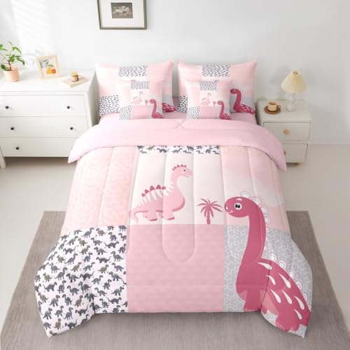 Feelyou Cute Dinosaur 7 Piece Bedding Set Twin Size for Kids
