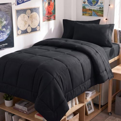 CozyLux Twin Comforter Set Black - 5 Pieces Bed in a Bag