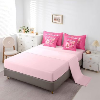 Erosebridal Pink 67 Bow Bedding Set 7 Piece Twin Size for Girls Kawaii Love Heart Princess Comforter Set for Kids Teen Women,Six Seven Bed in A Bag with Sheets Cute Girly Bed Sets