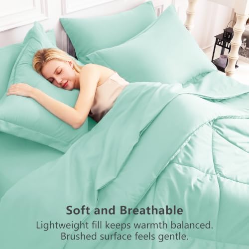 CozyLux Full Comforter Set 82"x86" Mint Green - 7 Piece Bed in a Bag